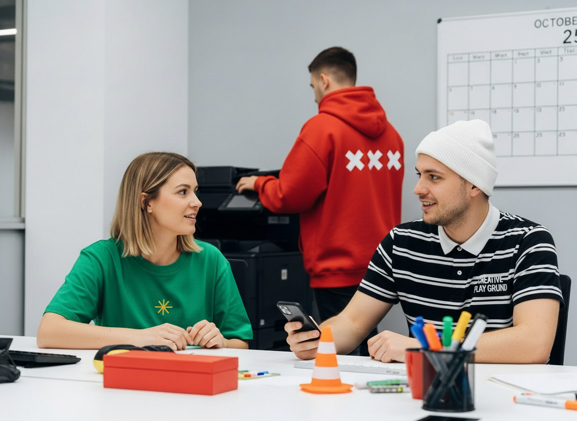 Creative office scene with new apparel